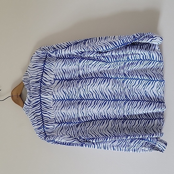 Chico's Blue White Zebra Stripe Long Sleeve Button Down Cotton Shirt Size XL - Picture 3 of 6